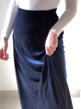 Velvet Vintage Full Length Ankle Maxi Skirt in Navy/Dark Blue